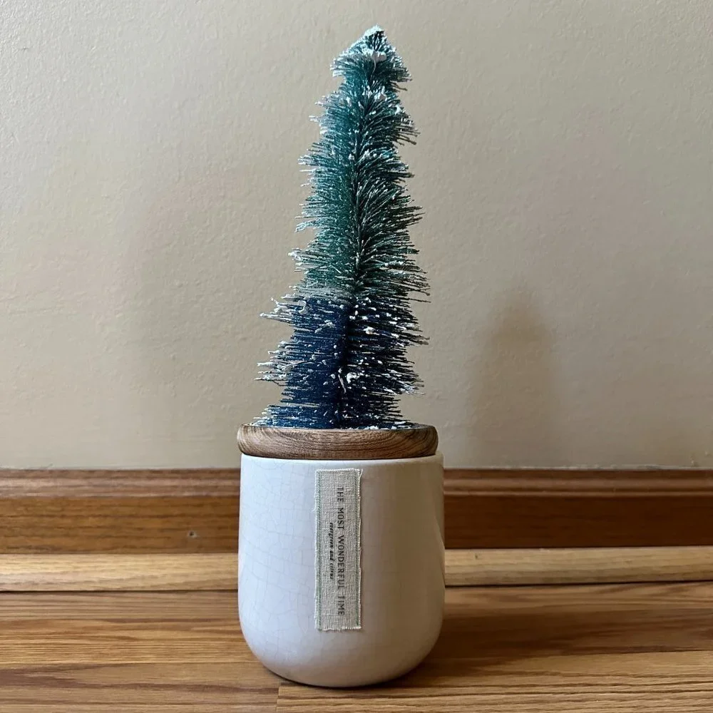 Anthropologie Frosted Bottle Brush Tree Candle